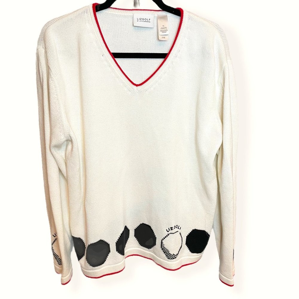 LizGolf Ladies White V-Neck Long Sleeve Golf Sweat